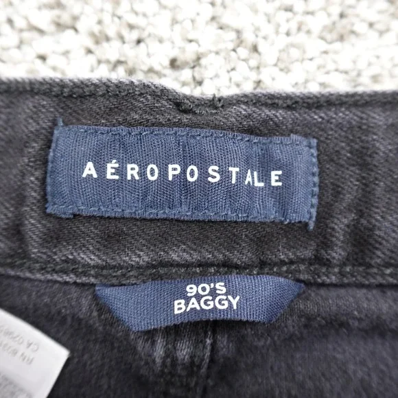 Aeropostale Jeans Womens 10 Dark Black Denim Pants Hi Rise 90s Baggy Straight - Picture 8 of 13